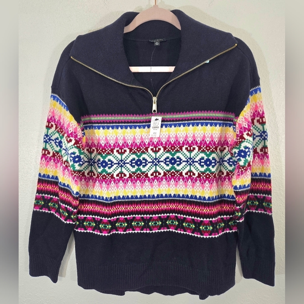 *NWT* Talbots Vibrant Half-Zip Mockneck Sweater Fair Isle Lamb Wool Blend, MP